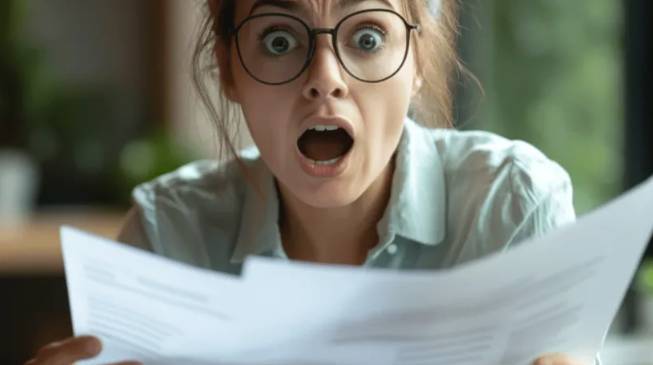 Any agreement - woman shocked reading legal agreement