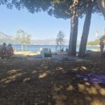The public beach next to the water polo park in Korčula, Croatia.