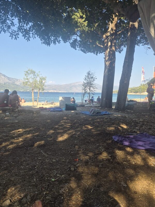 The public beach next to the water polo park in Korčula, Croatia.